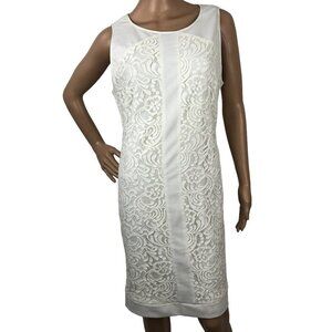 Vince Camuto White Floral Lace Pencil Sheath Dress Sleeveless Bodycon Size‎ 14